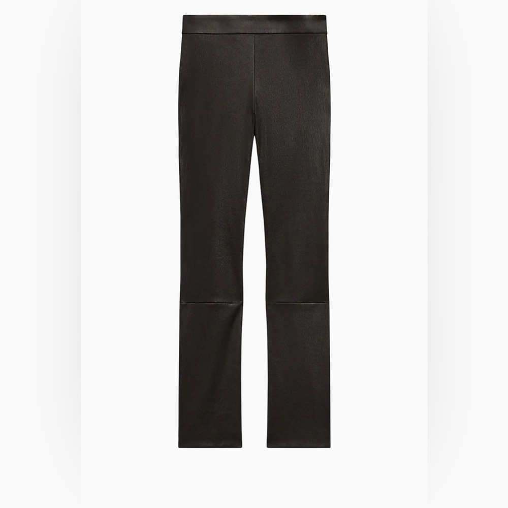 New Theory Leather Slim Kick Crop Pant in Hickory lamb leather, size 8